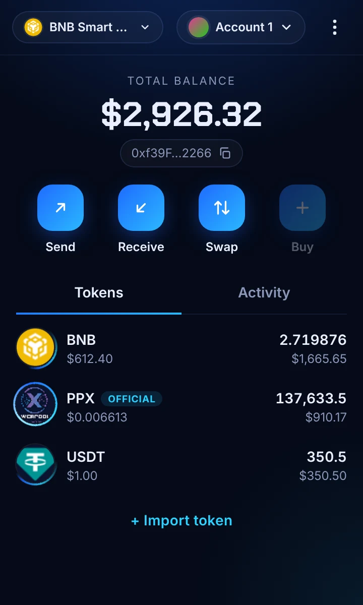 X Wallet home screen